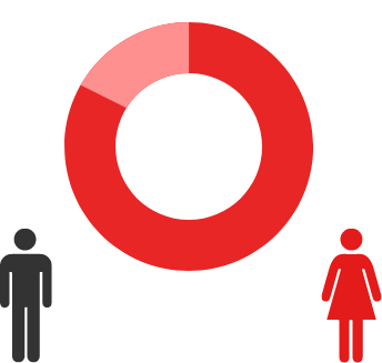 男女比を表す円グラフ。男性が80% 女性が20%であることを表している